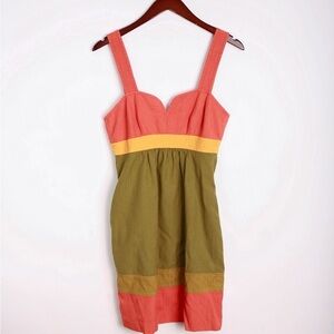 Trina Turk Babydoll Colorblock Silk Cotton Blend Dress with Pockets size 2